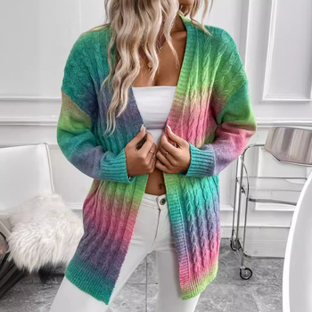 Tie-Dye kötött kardigán, középméretű, V-nyakú, hosszú ujjú, 95% poliészter