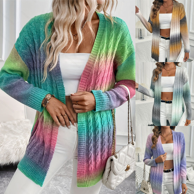 Tie-Dye kötött kardigán, középméretű, V-nyakú, hosszú ujjú, 95% poliészter