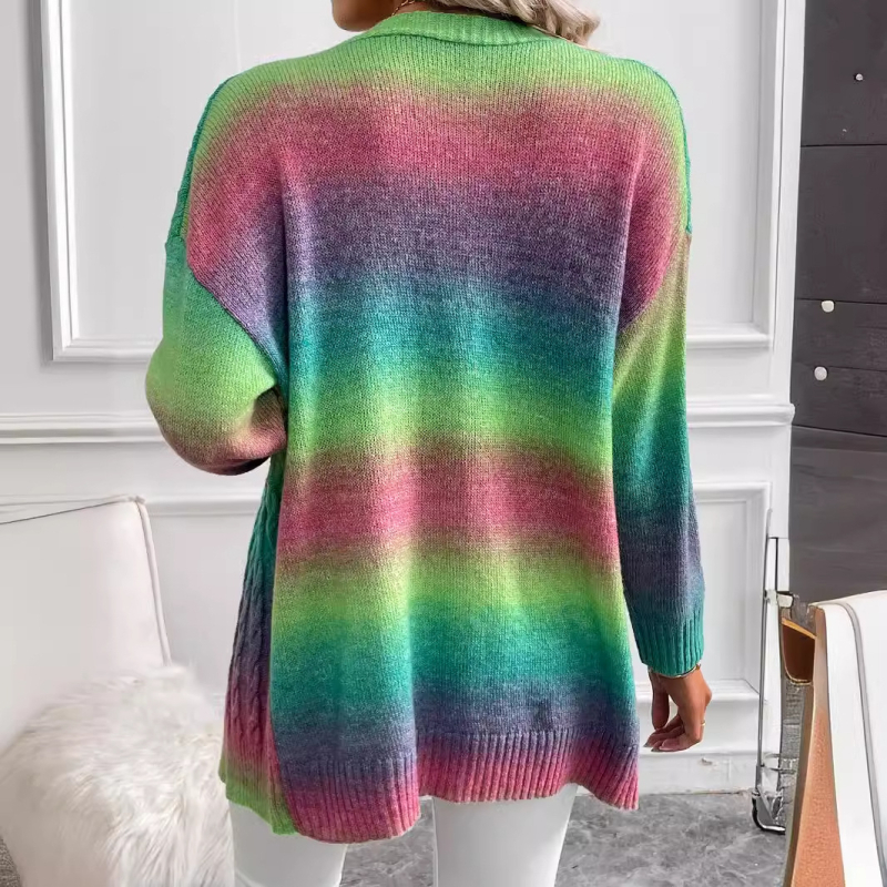 Tie-Dye kötött kardigán, középméretű, V-nyakú, hosszú ujjú, 95% poliészter