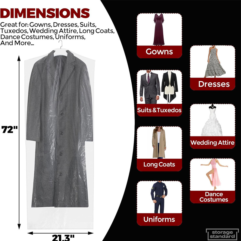 Drabužių dulkių uždanga - šiuolaikiškas paprastas stilius, PP/PE medžiaga, dulkių ir drėgmės atsparus, drabužiams saugoti miegamajame