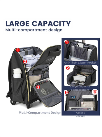 Rucsac de călătorie cu roți universale, din poliester, închidere cu fermoar, greutate 2,5 kg