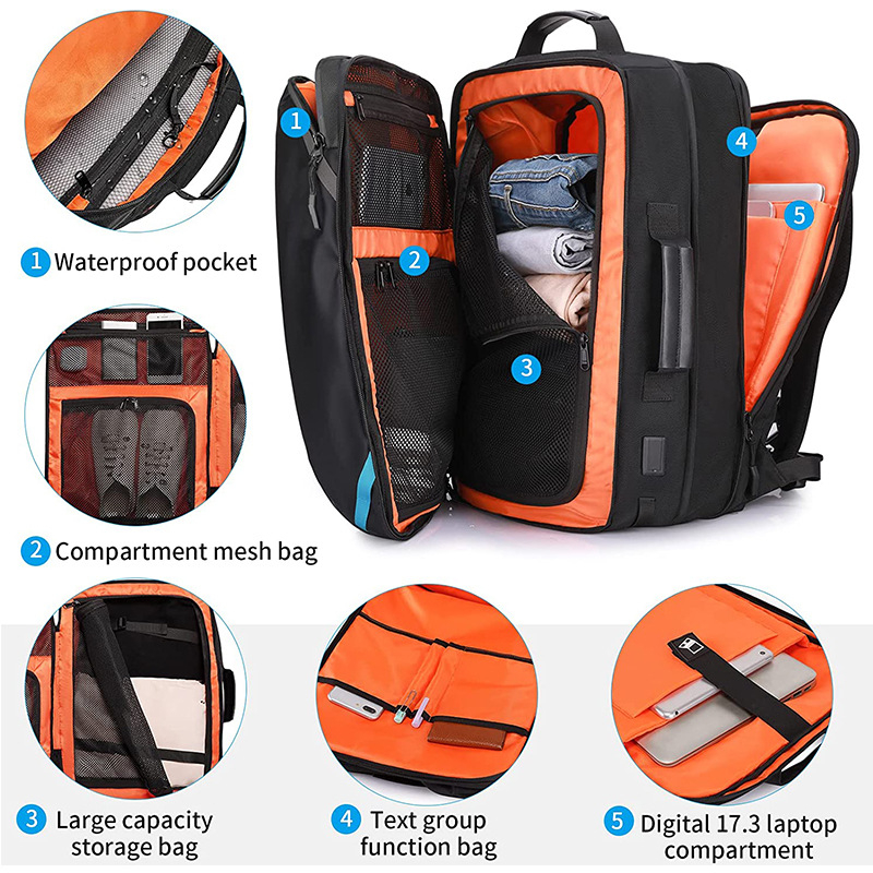 Rucsac pentru laptop cu încărcare USB, rezistent la apă (36–55 L, stofă Oxford, căptușeală poliesterică)