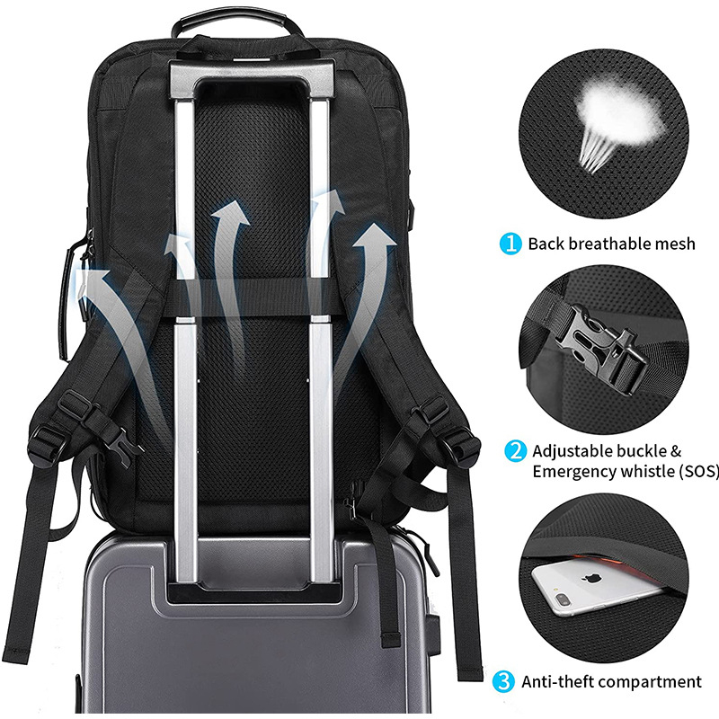 Rucsac pentru laptop cu încărcare USB, rezistent la apă (36–55 L, stofă Oxford, căptușeală poliesterică)