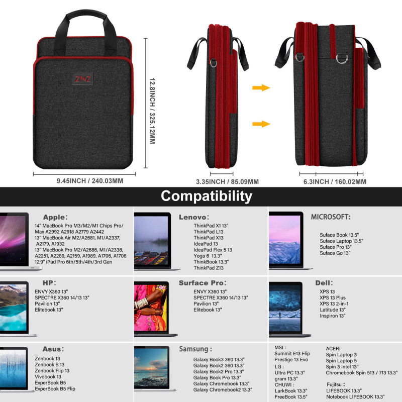 Muška torba preko ramena za prijenosno računalo, ZINZ, Oxford tkanina, proširiva, poslovni stil, podstava od poliestera