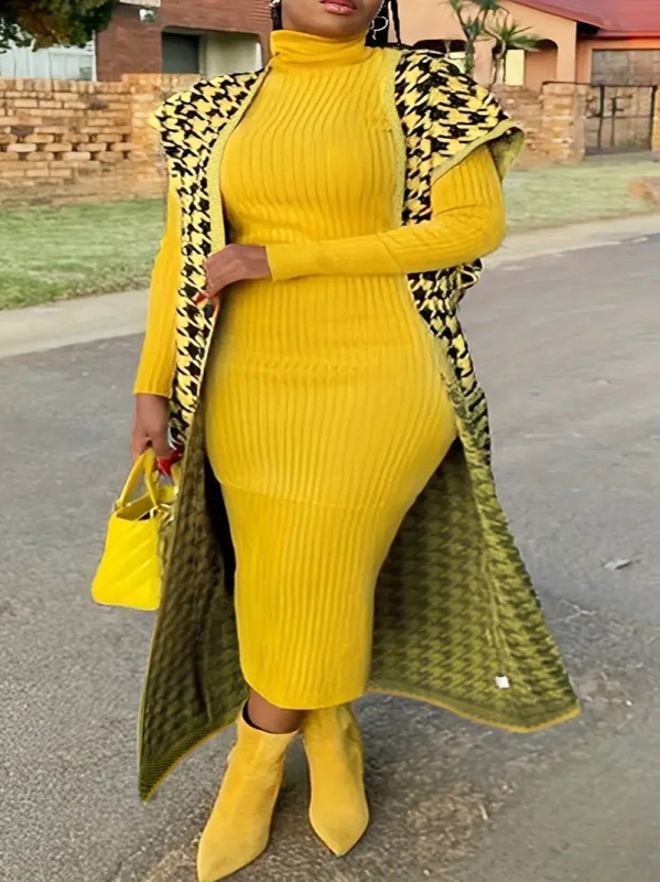 DUTRIEUX Vestă-cardigan fără mâneci, poliester, model abstract, lungă, guler deschis