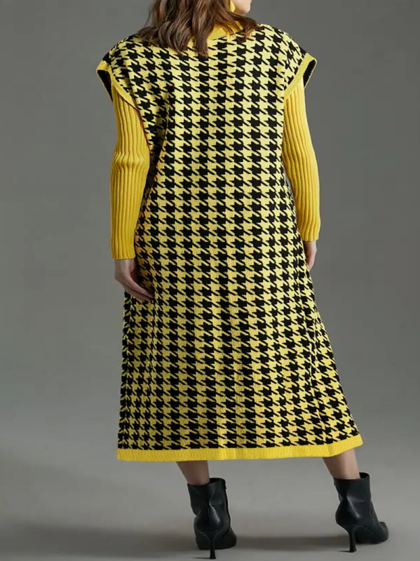 DUTRIEUX Vestă-cardigan fără mâneci, poliester, model abstract, lungă, guler deschis