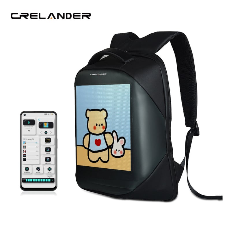 Crelander LED dinamikus kijelzős hátizsák | Vászon anyag | Légáteresztő, vízálló, kopásálló, földrengésálló | Légpárnás vállpánt rendszer | Kompatibilis 15,6 hüvelykes laptopokkal