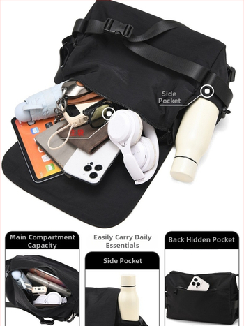 Мъжка чанта през рамо - Голям капацитет, уличен стил, ежедневна употреба (Водоустойчива материя; Полиестерова подплата; Дишаща; Разделение сухо/мокро)