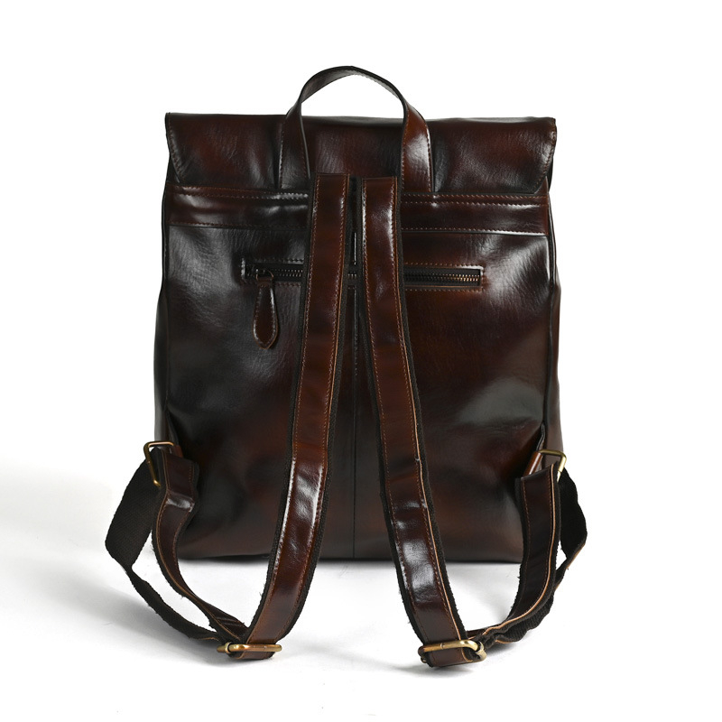 Uniszex hátizsák valódi bőrből, kopásálló első réteg borjúbőrből, egyetemi stílus, brit retro, kapacitás 20 L alatt