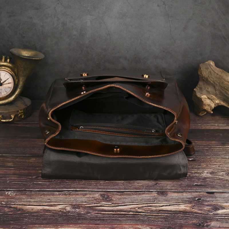 Uniszex hátizsák valódi bőrből, kopásálló első réteg borjúbőrből, egyetemi stílus, brit retro, kapacitás 20 L alatt