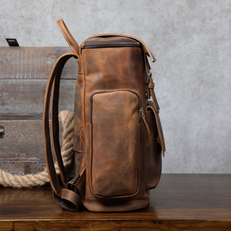 Férfi bőrtáska hátizsák, retro Crazy Horse, top-grain borjúbőr, bővíthető, 15 hüvelykes laptophoz
