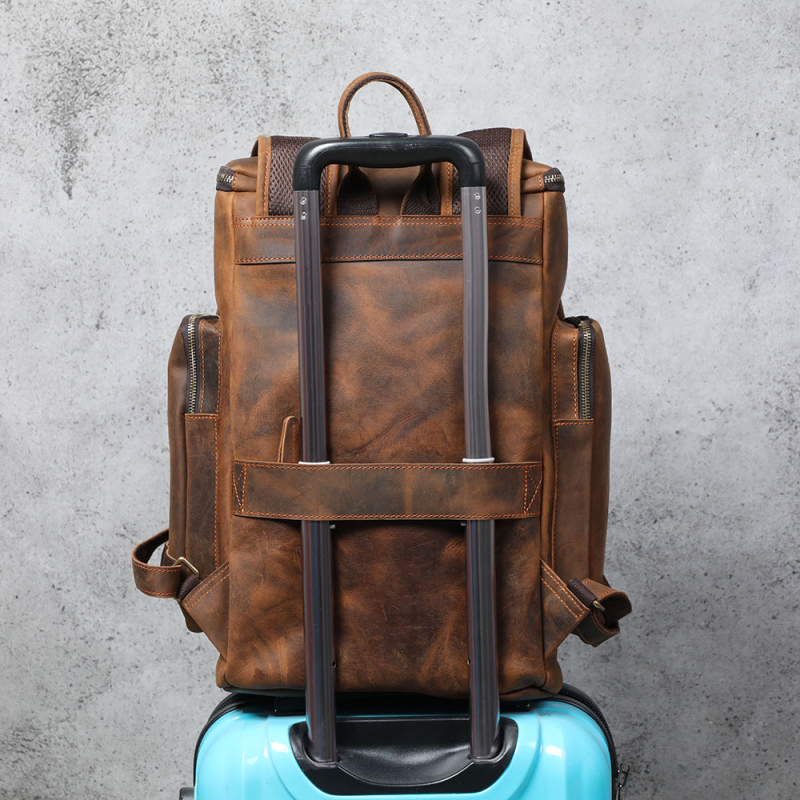 Férfi bőrtáska hátizsák, retro Crazy Horse, top-grain borjúbőr, bővíthető, 15 hüvelykes laptophoz