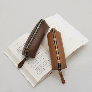 Θήκη μολυβιών από PU δέρμα, κυλινδρικού σχήματος, με φερμουάρ, αστικός μινιμαλισμός, εσωτερική θήκη για κινητό