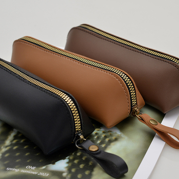 Θήκη μολυβιών από PU δέρμα, κυλινδρικού σχήματος, με φερμουάρ, αστικός μινιμαλισμός, εσωτερική θήκη για κινητό