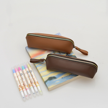 Θήκη μολυβιών από PU δέρμα, κυλινδρικού σχήματος, με φερμουάρ, αστικός μινιμαλισμός, εσωτερική θήκη για κινητό