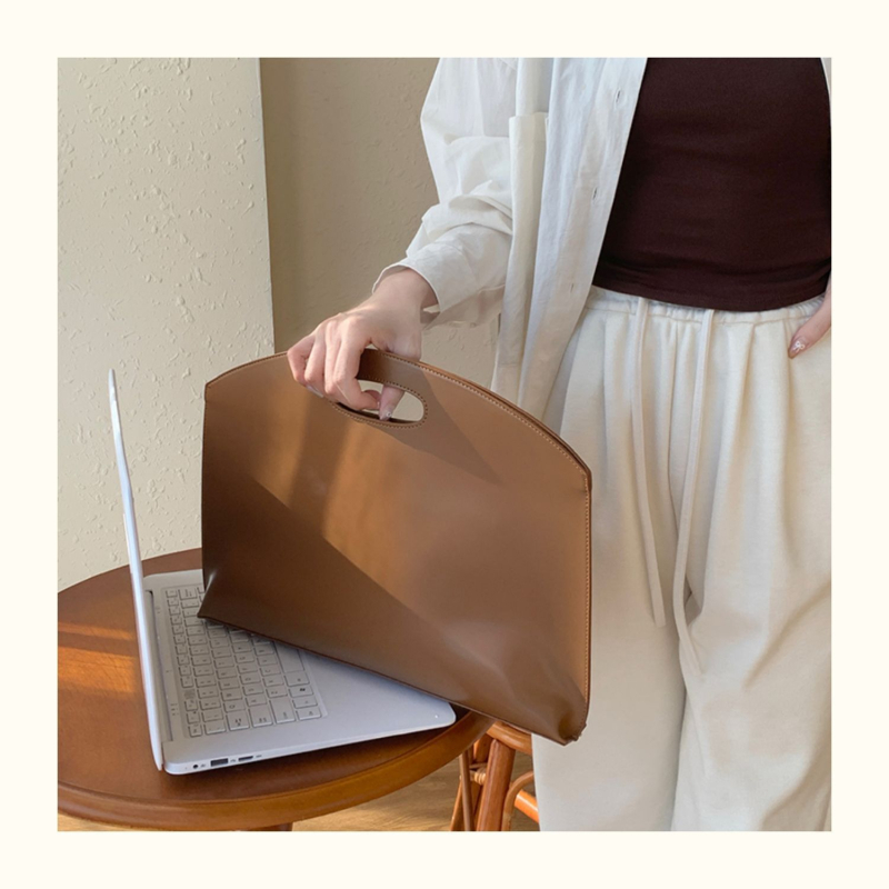 Üzleti ingázáshoz való laptop táska - PU bőr, kézitáska, függőleges négyzet alakú forma, belső zseb a telefon számára, közepes keménység
