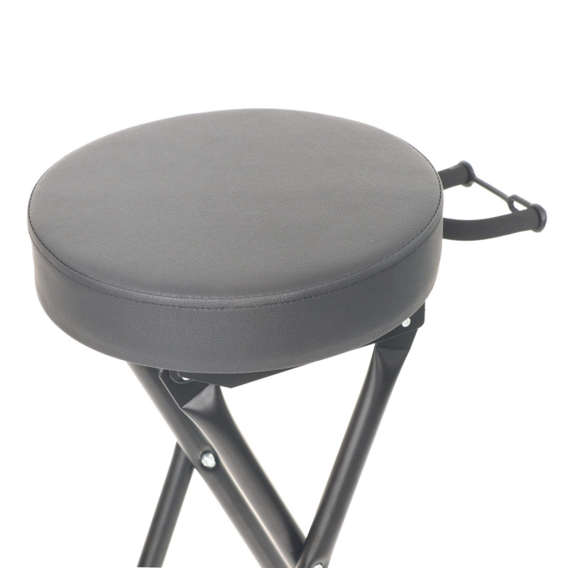 Сгъваем табурет за китара с кожена облицовка, пяна, дървена плоча и метална рамка — марка MCSJ, подходящ за китари и бас, за изпълнения и тренировки