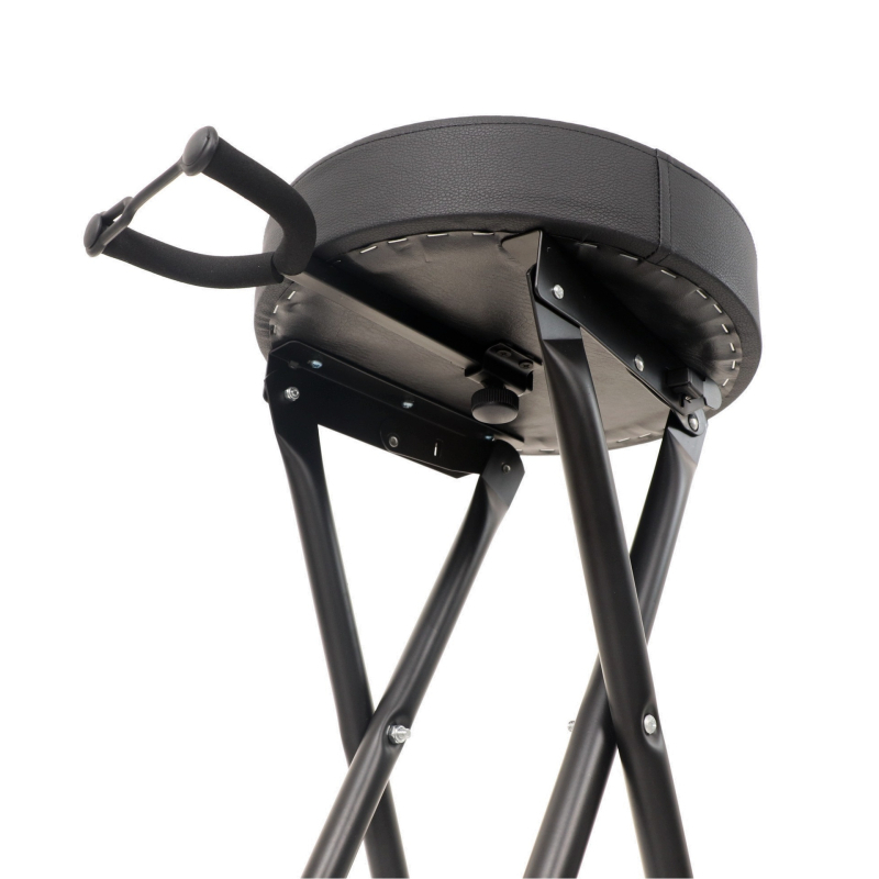 Сгъваем табурет за китара с кожена облицовка, пяна, дървена плоча и метална рамка — марка MCSJ, подходящ за китари и бас, за изпълнения и тренировки