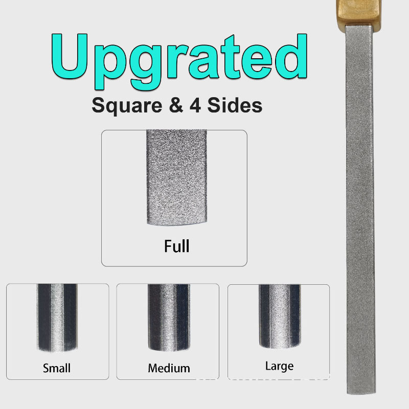 Fișier pentru corzi de chitară, formă pătrată, patru fețe, polizare a grosimii marginii, mâner din lemn, unealtă patru în unu cu garnitură de protecție