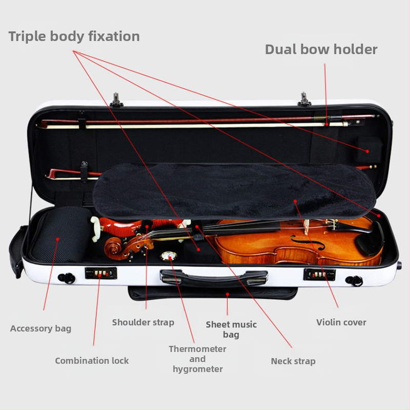 Кейс за цигулка - ултралек карбоново влакно, заключване и хигрометър, подплата от велур