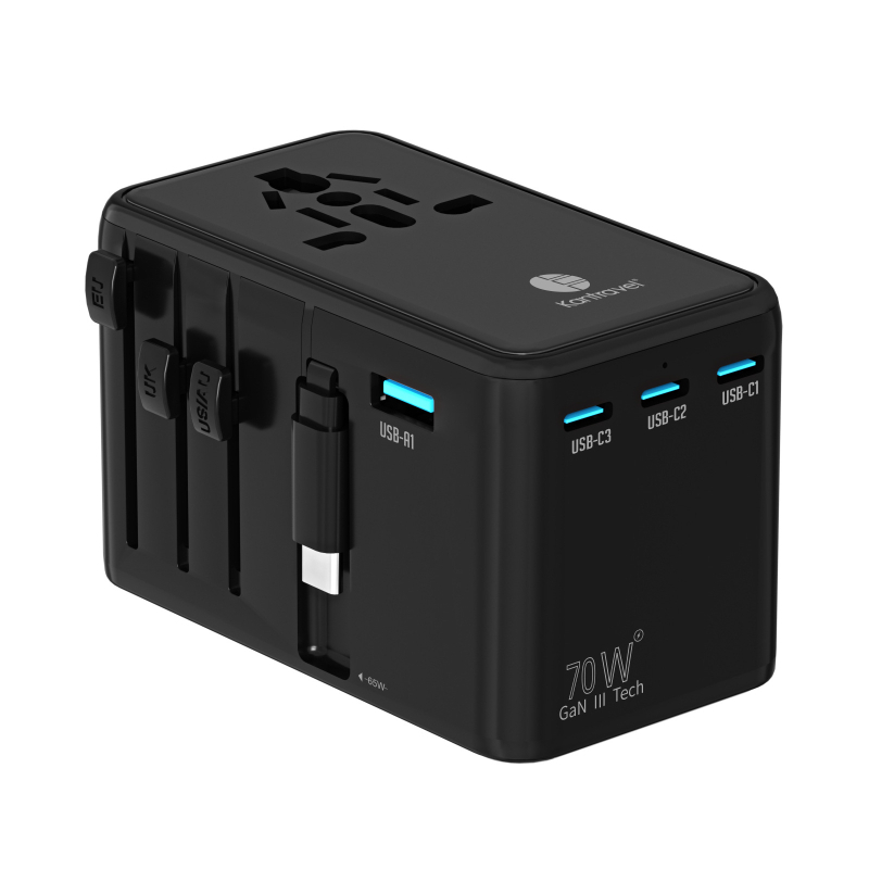 Kantravel PD70W greitos įkrovos kelioninis adapteris su duomenų kabeliu — universalus kištukas, viso pasaulio suderinamumas