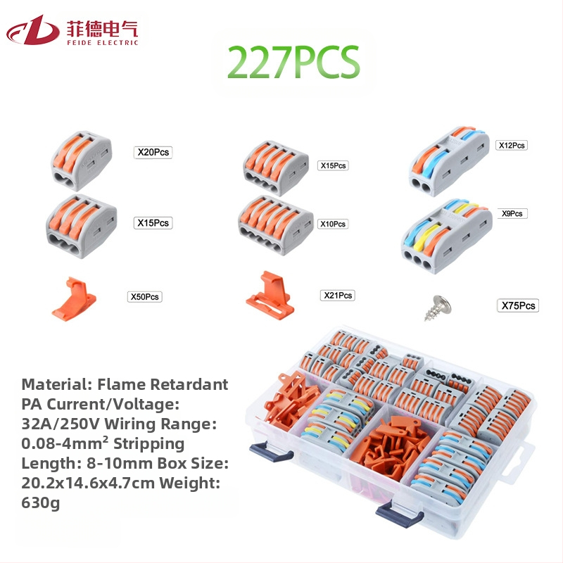 Feide Electric 227 darabos terminálkészlet rugalmas és merev vezetékekkel, univerzális készlet dobozban