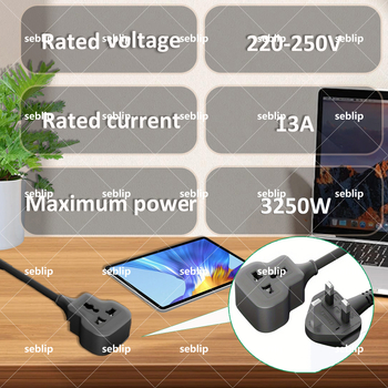Britų standarto plėtinys su universalios kištukų lizdai, apkrovos apsauga, ugniai atsparus korpusas, saugos dangtelis įvairioms paskirtims (16A, 220-250V, 3250W, CE)