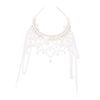 Perlų plaukų juosta su tinklelio dizainu, rankų darbas, kutas pakabukas ir kaktos grandinė — Medžiaga: imitacinės perlės; Modelis: DY7813; Prekės ženklas: Tuan ming