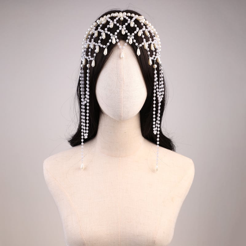 Pērļu galvas lente ar režģa dizainu, rokdarbs, kulons un pieres ķēde — Materiāls: imitētās pērles; Modelis: DY7813; Zīmols: Tuan ming