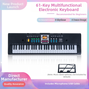 Bērnu elektroniskā klaviatūra: 61 tausti, daudzfunkcionāla ar mikrofonu un barošanas avotu; materiāls: plastmasa; izcelsme: Fujian; vecuma grupa: 4-6 gadi; 3C sertifikāts 2014152202012591