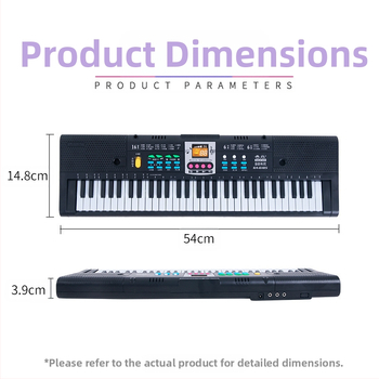 Bērnu elektroniskā klaviatūra: 61 tausti, daudzfunkcionāla ar mikrofonu un barošanas avotu; materiāls: plastmasa; izcelsme: Fujian; vecuma grupa: 4-6 gadi; 3C sertifikāts 2014152202012591