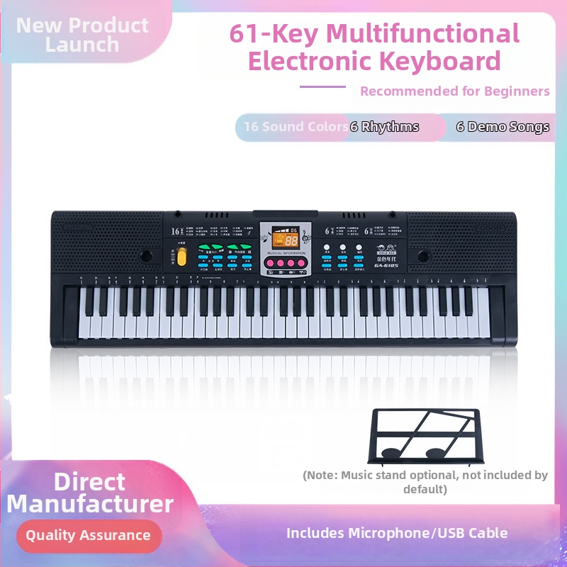 Bērnu elektroniskā klaviatūra: 61 tausti, daudzfunkcionāla ar mikrofonu un barošanas avotu; materiāls: plastmasa; izcelsme: Fujian; vecuma grupa: 4-6 gadi; 3C sertifikāts 2014152202012591