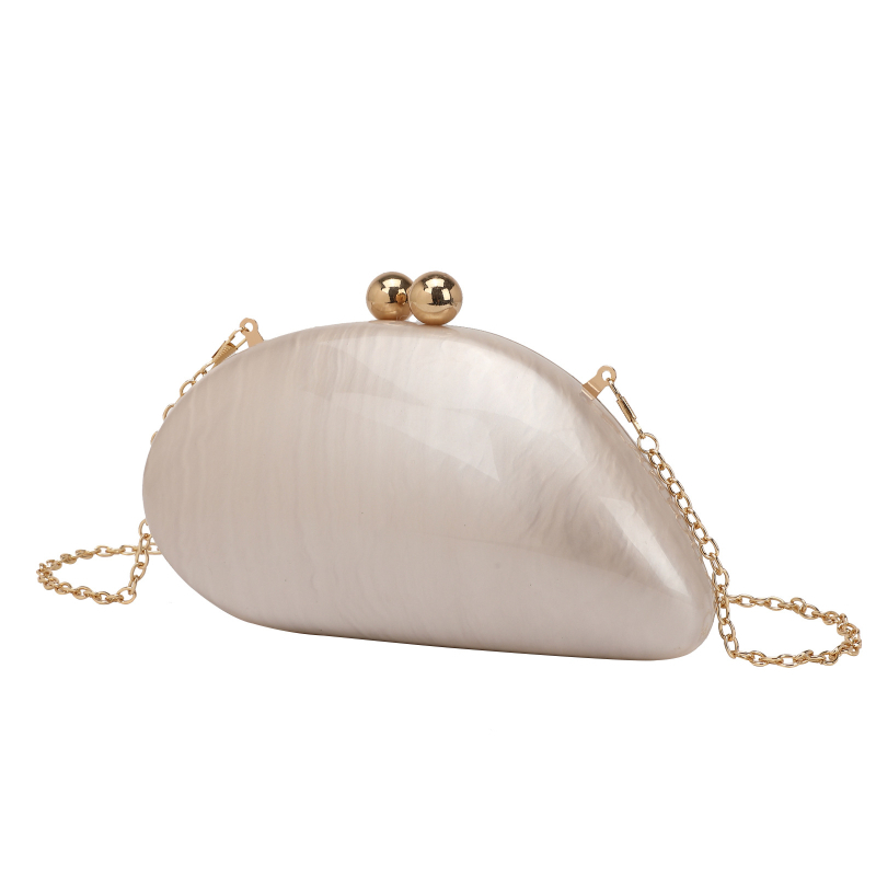 Акрилна дамска вечерна чанта през рамо с верижка, охлювоподобна форма (магнитно закопчаване; овална форма; полиестерна подплата; джоб за телефон и ID)