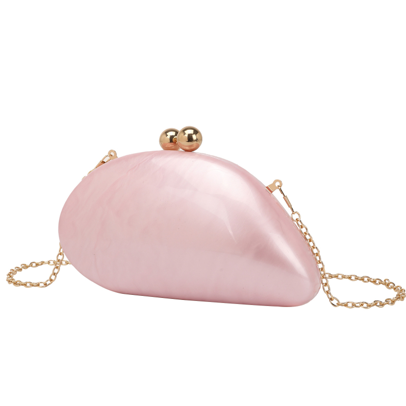 Акрилна дамска вечерна чанта през рамо с верижка, охлювоподобна форма (магнитно закопчаване; овална форма; полиестерна подплата; джоб за телефон и ID)