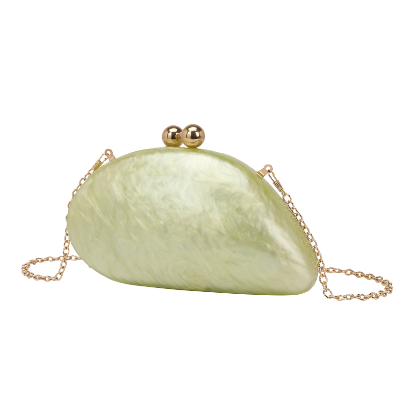 Акрилна дамска вечерна чанта през рамо с верижка, охлювоподобна форма (магнитно закопчаване; овална форма; полиестерна подплата; джоб за телефон и ID)