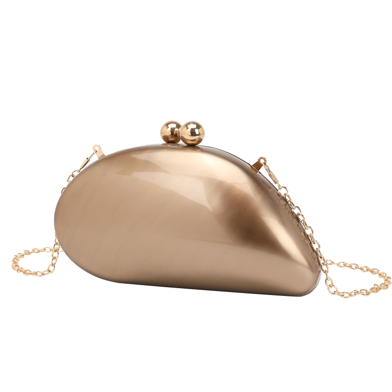 Акрилна дамска вечерна чанта през рамо с верижка, охлювоподобна форма (магнитно закопчаване; овална форма; полиестерна подплата; джоб за телефон и ID)