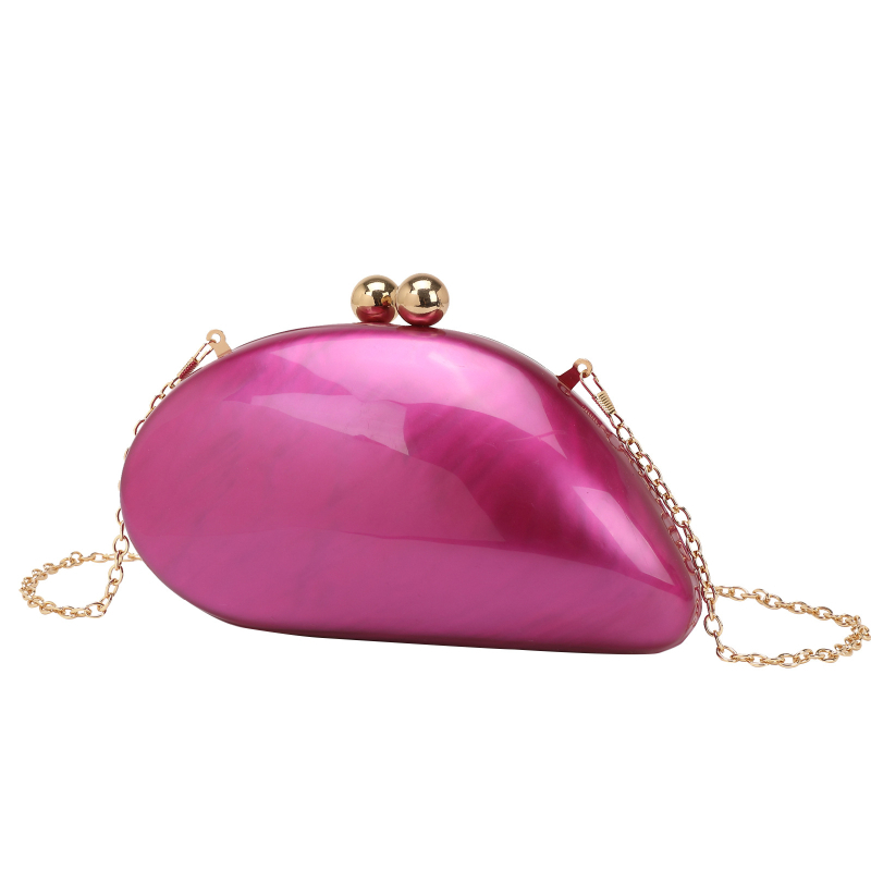 Акрилна дамска вечерна чанта през рамо с верижка, охлювоподобна форма (магнитно закопчаване; овална форма; полиестерна подплата; джоб за телефон и ID)