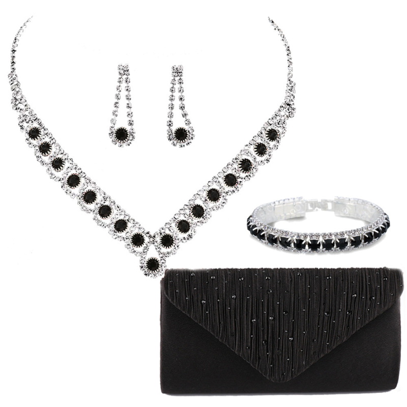 Комплект булчински бижута и клъч | Нейлонова чанта за подмишницата, форма възглавница, затваряне с капак, Shu Shan