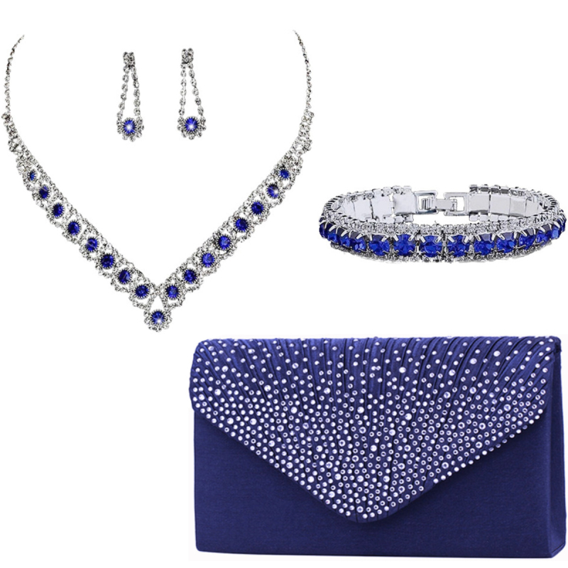 Комплект булчински бижута и клъч | Нейлонова чанта за подмишницата, форма възглавница, затваряне с капак, Shu Shan