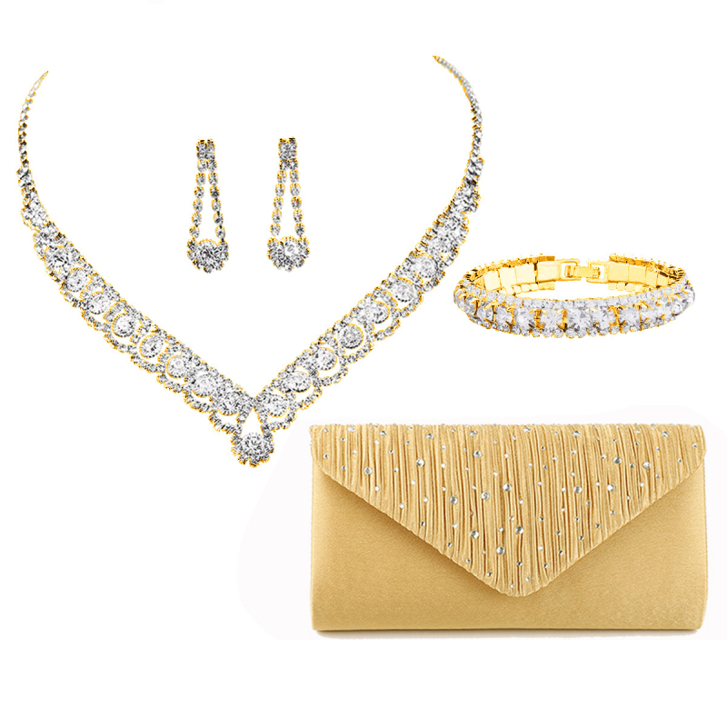 Комплект булчински бижута и клъч | Нейлонова чанта за подмишницата, форма възглавница, затваряне с капак, Shu Shan