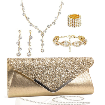 Geometriai formájú köves ékszerszett — nyaklánc, fülbevalók, karkötő, rugalmas gyűrű, ötvözet, 41–50 cm lánc