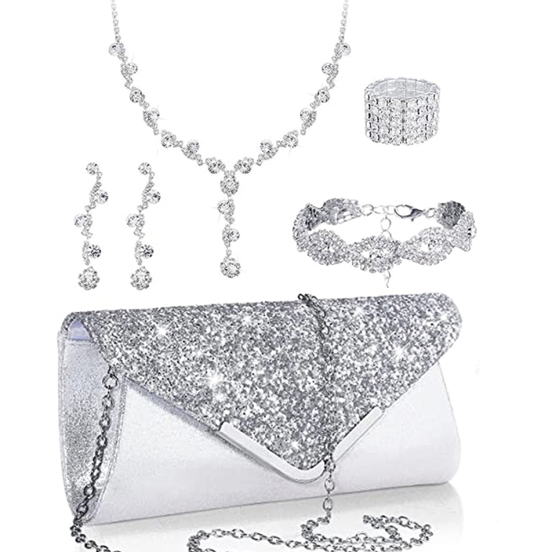 Geometriai formájú köves ékszerszett — nyaklánc, fülbevalók, karkötő, rugalmas gyűrű, ötvözet, 41–50 cm lánc