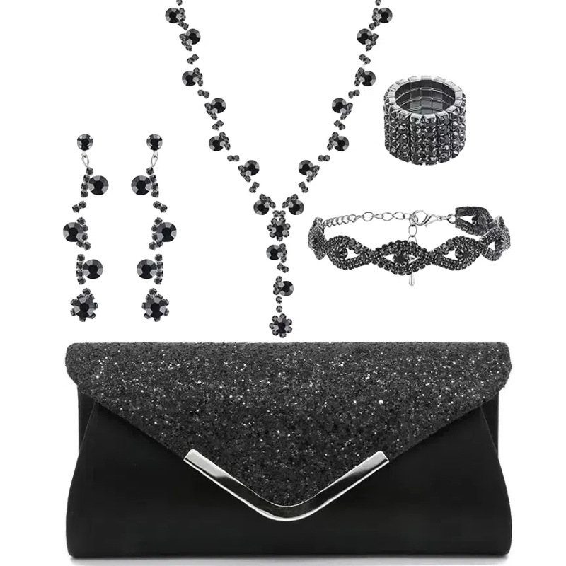 Geometriai formájú köves ékszerszett — nyaklánc, fülbevalók, karkötő, rugalmas gyűrű, ötvözet, 41–50 cm lánc