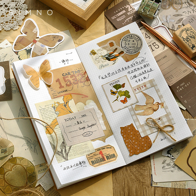 Ρετρό Σειρά Yuanye Κεφάλαιο DIY Αυτοκόλλητα Υποστήριξης Για Planner – 4 Σχέδια, Χάρτινο Κάλυμμα, 212 g, Μη Αυτοκόλλητα, Μάρκα DREHOP/Mengxi