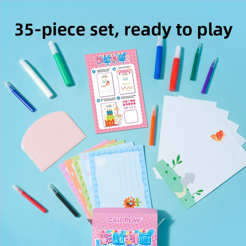 Answer Duck Комплект за скреч-арт за деца – DIY хартиено изкуство, включва закладка и картичка, възраст 3-6 г., опаковка: картонена кутия