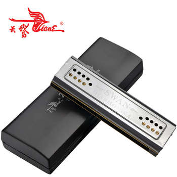 Хармоника Swan SW24-12C, 24 дупки, Fujin полифонична двупосочна хармоника, медно-хромирано покритие на капачетата, звукови отвори от смола