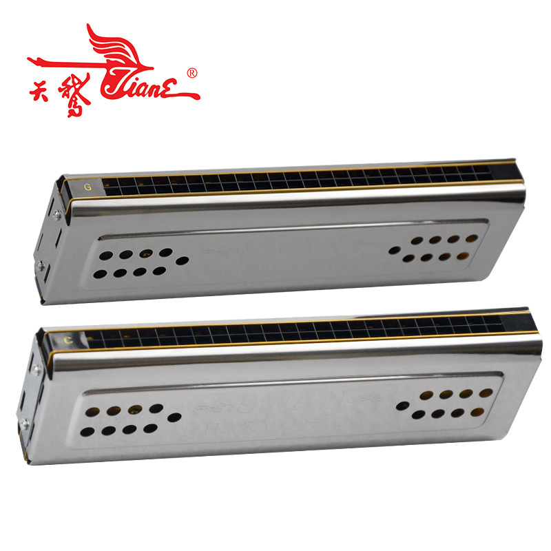 Хармоника Swan SW24-12C, 24 дупки, Fujin полифонична двупосочна хармоника, медно-хромирано покритие на капачетата, звукови отвори от смола