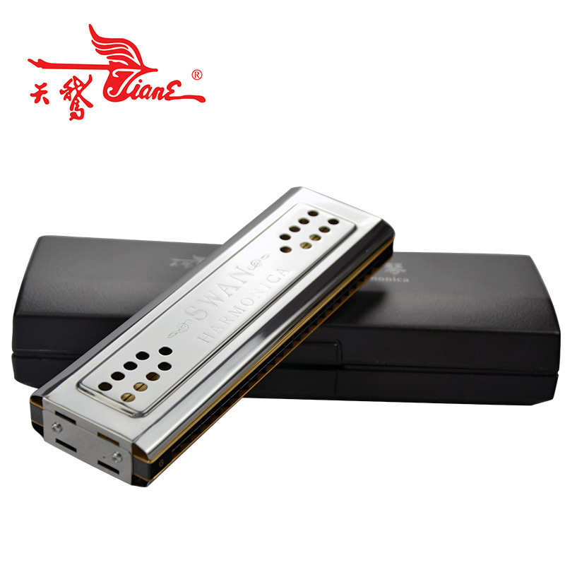 Хармоника Swan SW24-12C, 24 дупки, Fujin полифонична двупосочна хармоника, медно-хромирано покритие на капачетата, звукови отвори от смола