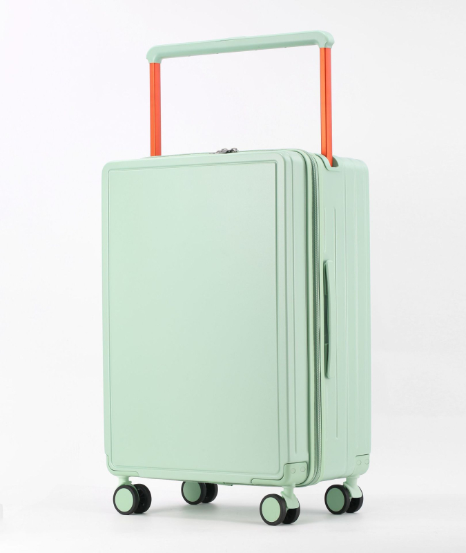 Előnyílású kézipoggyász ABS+PC, TSA kombinációs zár, tág belső tér száraz/nedves elkülönítéssel és önálló elülső rekesz, univerzális kerekek