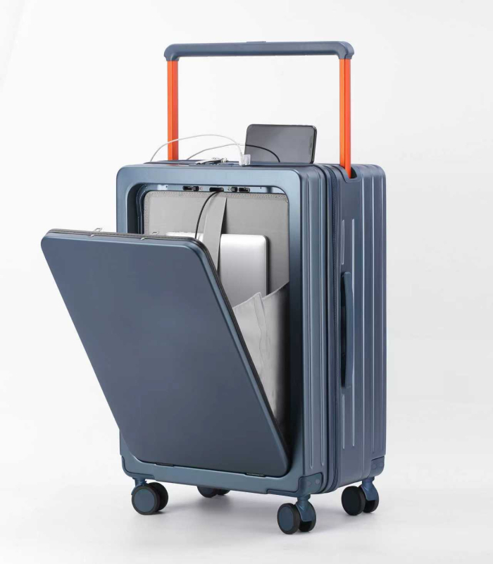 Előnyílású kézipoggyász ABS+PC, TSA kombinációs zár, tág belső tér száraz/nedves elkülönítéssel és önálló elülső rekesz, univerzális kerekek